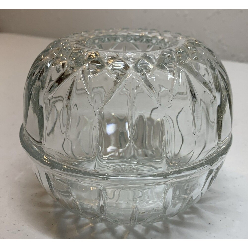 Vintage Homco Clear Glass Fairy Lamp Candle Holder Diamond Cut Dome & Ribbed